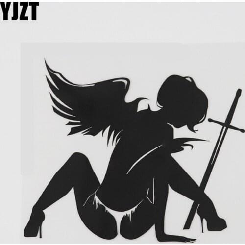 YJZT 13.3CMX11.2CM Sexy Hot Fallen Angel Girl Sword Warrior Vinyl Car Sticker Black/Silver 8A-0508