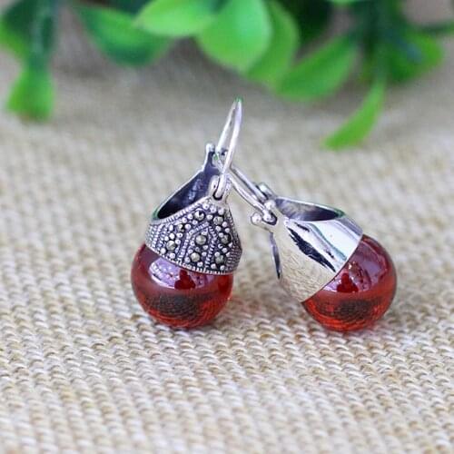 S925 silver jewelry wholesale fashion ladies elegant Garnet Earrings Silver Mosaic
