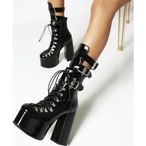 Super High Thick Heel Sequin Fashion Fan Boots Super High Waterproof Platform Super Large Metal Punk Style Female Mid-Calf Boots