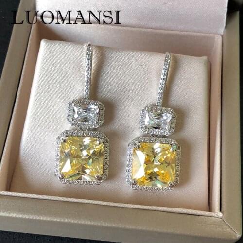 Luomansi Trendy Famous Design Sparkling 3A Cubic Zirconia Women Dangle Earrings For Wedding Tassel Earrings Pendientes Mujer