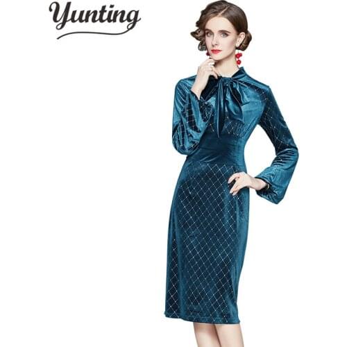 Spring Dress Women Casual Dresses Lantern Sleeve Vintage Velvet Dress Sexy Party Dress Vestidos