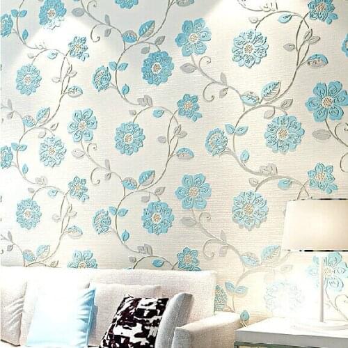 3d floking non-woven flower Vinyl wallpaper rolls for bedding room living room bedroom wall paper rolls wallcoverings