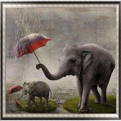 Full Square drill 5D DIY Diamond painting Elephant with umbrella Diamond Embroidery Mosaic Cross Stitch Rhinestone decoration