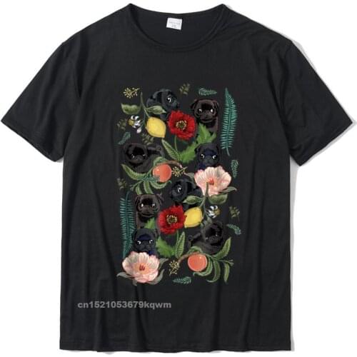 Botanical And Black Pug T- Shirt By Huebucket Hot Sale Crazy T Shirt Cotton Tshirts For Male Fashionable