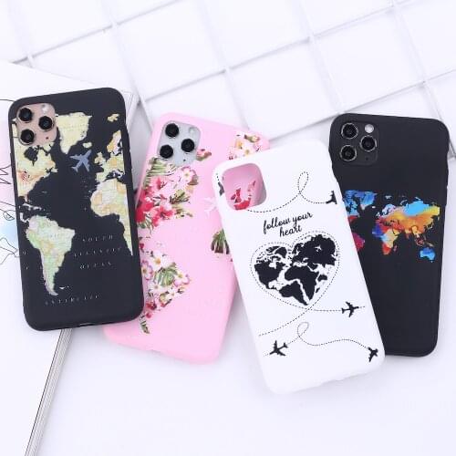 World Map Flight Postmark Adventure Phone Cover For iPhone 12 11 Pro Max X XS XR Max 7 8 7Plus 8Plus 6S Soft Silicone Candy Case