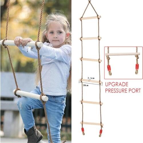 Outdoor Children Multi Rungs Wooden Rope Ladder Climbing Toy Kids Safe Rope Swing Interactive Accessories Baby Sports Play Toys
