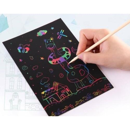 Kids DIY Drawing Cards Magic Color Rainbow Scratch Art Paper Card Set Colorful DIY Painting Set Funny Scratch Painting 50pcs/set