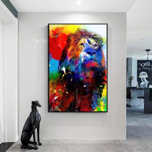 Modern Abstract Colorful Lions Giraffes Tigers Graffiti Canvas Paintings Animal Posters Prints Wall Art for Living Room Decor