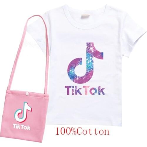 TIK TOK Toddler Kids Girls Clothes Set Summer Cartoon Short Sleeve T-shirt + bag Outfit Childred Suit for Girls