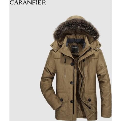 CARANFIER Mens Winter Parkas Hooded Thicken Warm Outwear Male Overcoat Plus Velvet Coat Mid Long Fashion Zipper Men Jacket M-5XL