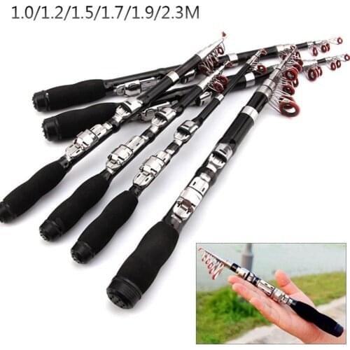 Mini Portable Telescopic Fishing Rod Spinning Carbon Fish Hand Fishing Tackle Sea Rod Fishing Pole 1.0m-2.3m