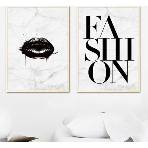 Fashion Quote Wall Art Canvas Painting Marble Background Black Lip Posters And Prints Nordic Pictures For Living Room Decor