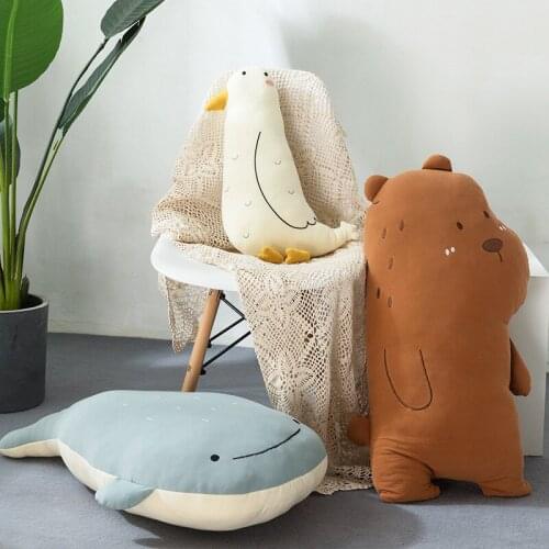 50CM/78CM Soft Stuffed Animal Plush Pillow Toys Bear Fox Whale And Seabird Doll Pillow Large Bolster Christmas Gift for Kids