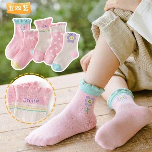 5 Pairs/lot spring autumn Cute flowers princess girls Socks Cotton Toddler baby Girl Socks dot smile Lace socks for Infant child