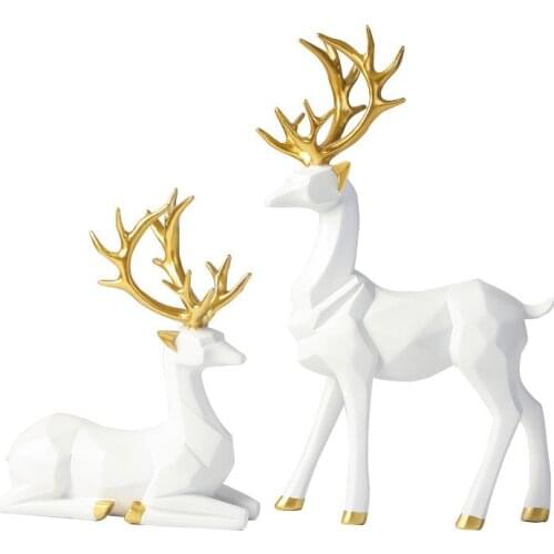 New 2020European Style Resin Deer Figurine Statue Home Living Room Decor Crafts Sculpture Creative Gifts Modern Desktop Ornament