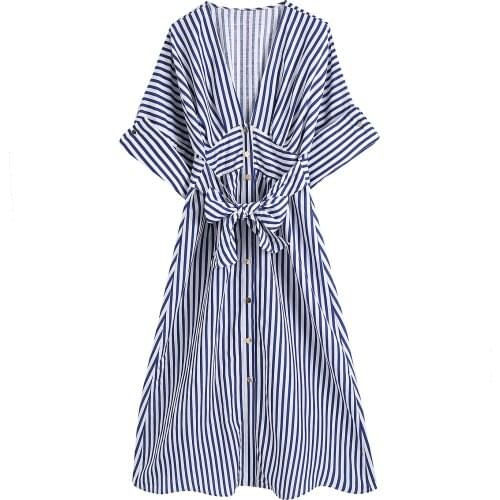 JC·KILIG 2021 New Womens Linen Stripe Dress B1482