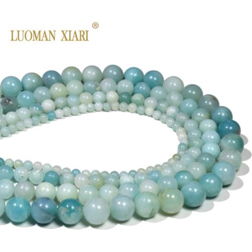 Wholesale Round Blue Amazonite Natural Stone Round Loose Beads For Jewelry Making DIY Bracelet 4/ 6/8/10 /12 mm Strand 15.5