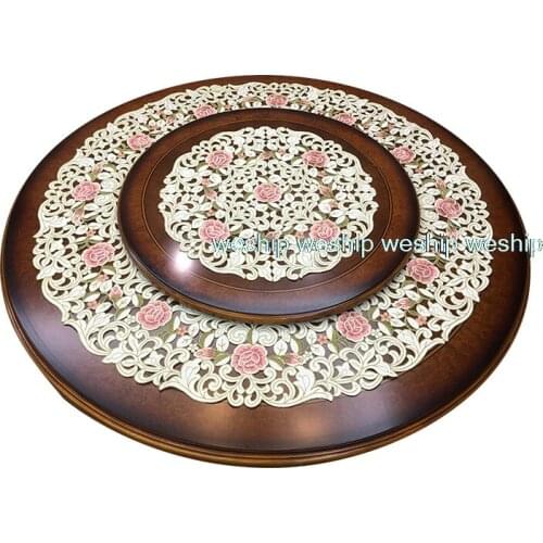 Peach roses High-end luxury embroidery cloth art European style The round table cloth 58*58cm The table cloth Dust cloth