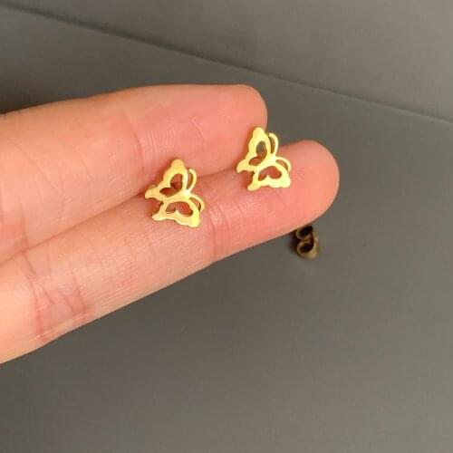 Simple Lovely Small Gold Color Butterfly Shape Stud Earring Women Cute Hollow Animal Stainsteel Steel Ear Stud Cuff Jewelry