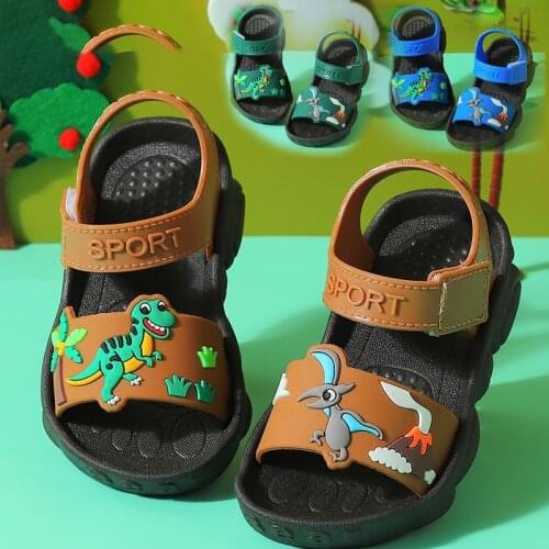 2021 Boy Sandals Summer New Non-slip Cartoon Dinosaur Beach Shoes Open Childrens Sandals All-match Boy Student Childrens Shoes