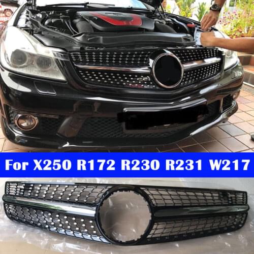 Middle grille for Mercedes-Benz X SLK SLC SL S-Coupe X250 R172 R230 R231 W217 ABS plastic Diamond GT front grill Car styling