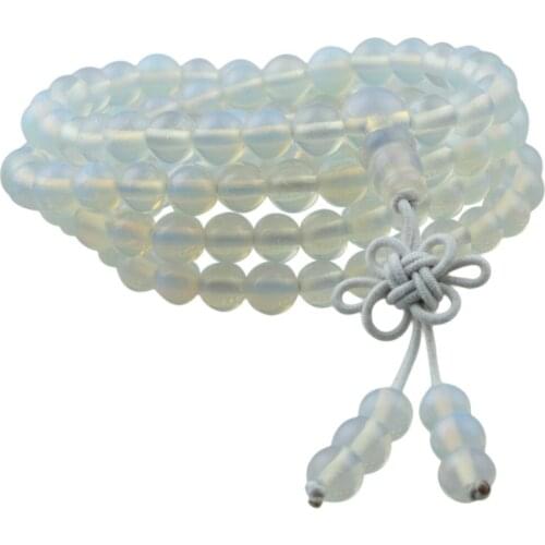SUNYIK Opal Opalite Stone 6mm Buddhist Buddha Meditation 108 Prayer Bead Mala Bracelet/Necklace