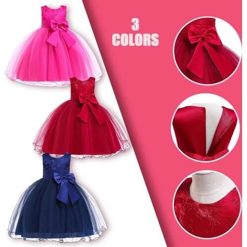 #57 3-10year Wedding Dress Toddler Girls Net Yarn Embroidery Bowknot Birthday Party Gown Kids Dresses Verkleedkleding Meisje