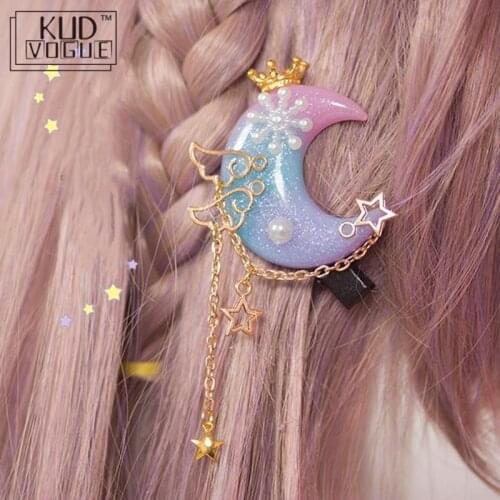 Princess Sweet Hair Clip Lolita Trappings Handmade Soft Moon Stars Crown Pearl Hair For Lolita Girls Best Choice Kids Hair Clip