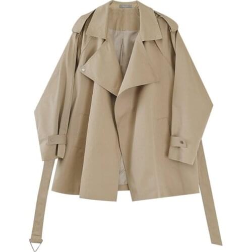 2021 Autumn New Women Khaki Short Trench Coat Plus Sashes High Quality Loose Casual Lapel Long Sleeve Female Windbreaker Outwear