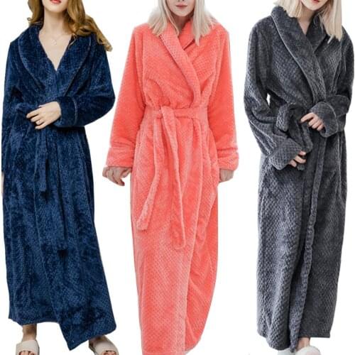 Women Thick Bathrobe Soft Warm Long Bathrobe Plush Kimono Sleepwear