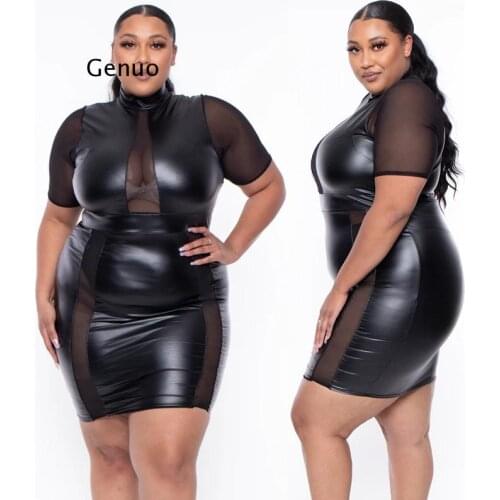 Plus Size Fashion Summer Transparent Mesh Elegant Fashion Short Sleeve High Waist Womens Thin Mini Dress