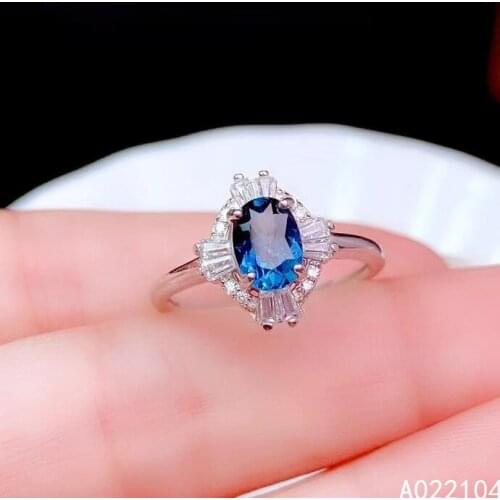 KJJEAXCMY fine jewelry 925 sterling silver inlaid Natural London blue topaz women vintage lovely adjustable gem ring support det