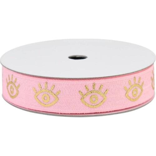 100yards 5/8"16mm Gold foil Eye view printed FOE fold over elastic ribbon welcome custom printed