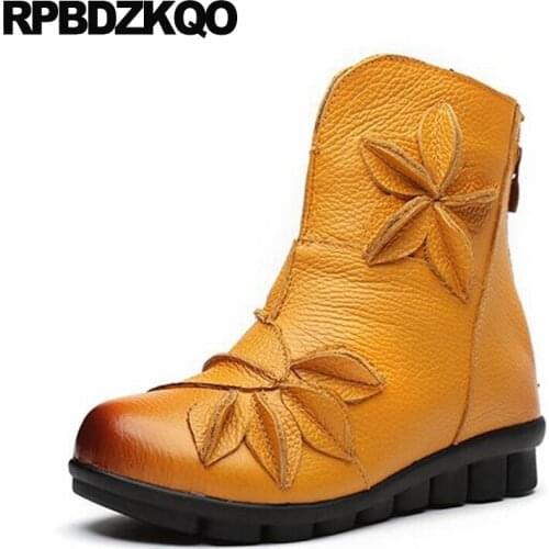 2017 Wedge Women Ankle Boots 2016 Round Toe Short Comfortable Yellow Flat Waterproof Autumn Shoes Fall Retro Cheap Chinese