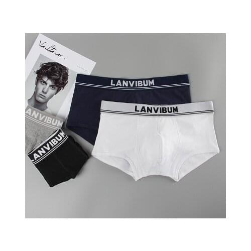 2020 Brand LANVIBUM Mens Solid Underwear Mid-Waist Threaded Cotton Boxer Shorts sexy boxers