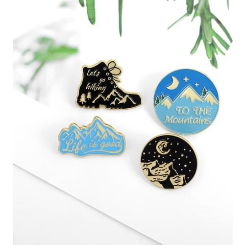 4pcs/set Go Hiking Outdoors Enamel Pins Adventure Day&Night Brooches Mountaineering Healthy Life Lapel Pin Badge Jewelry Friends