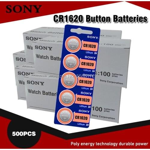 500pcs/lot Sony 100% Original CR1620 Button Cell Battery For Watch Car Remote Key cr 1620 ECR1620 GPCR1620 3v Lithium Battery
