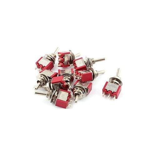 AC 250V/2A 120V/5A SPDT ON/ON 5.7mm Thread 3 Terminals Toggle Switch 10Pcs Red Latching