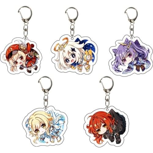 Anime Genshin Impact Keychain Acrylic Key Chain Amber Venti Klee Diluc Keyring Bag Pendant Accessories