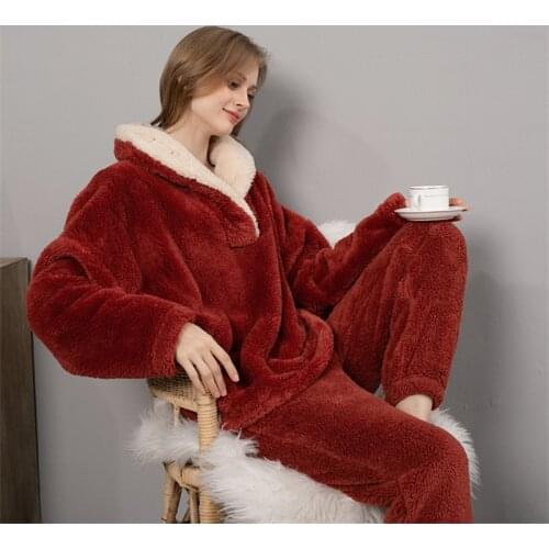 Velvet Two Piece Set Women Autumn Winter Clothing V-Neck Pullover Top and Pants Suits Casual Flannel Womens Sets Pajamas Suit
