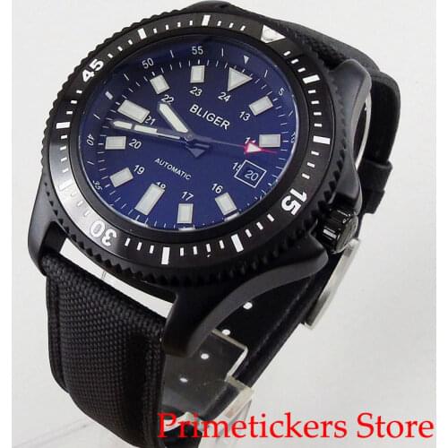 PVD coted case BLIGER 44mm black dial date rotating bezel automatic movement mens watch