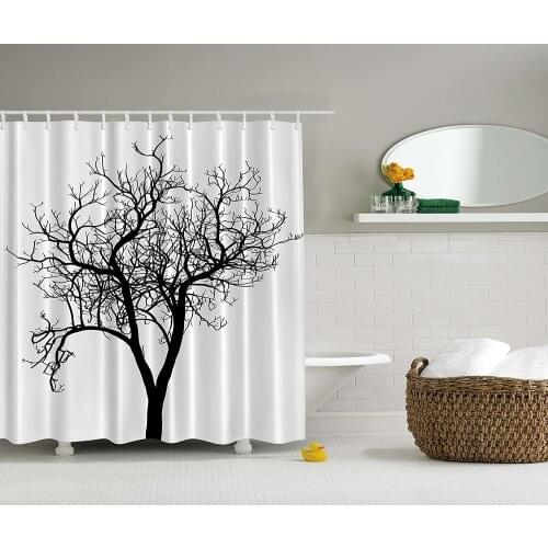 Lonely Tree Black and White Fall Winter Branches Minimal Decorations Art Decor Polyester Fabric Shower Curtain Bathroom Curtains