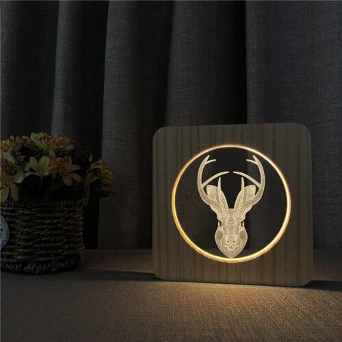 Spotted Deer Head Animal 3D Wooden LED Lamp Table Light Switch Control Carving Lamp for Childrens Room Decoration Dropshipping