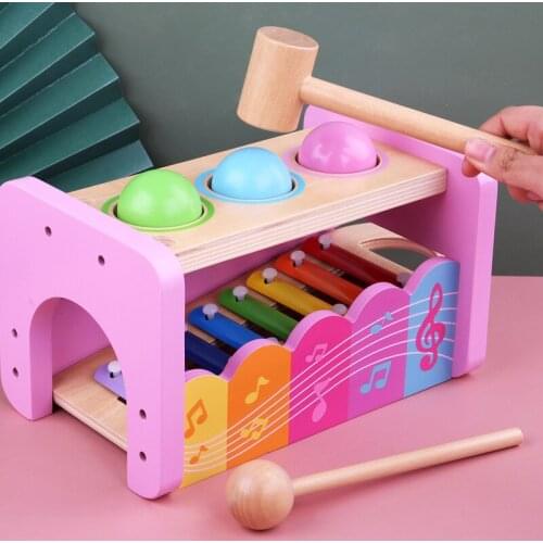 Childrens Rainbow Wooden Montessori Play Whac-a-Mole Toy Music Box Toy Early Learning Parent-Kid Interaction Toy Kid Gift