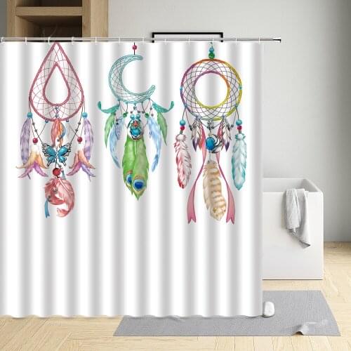 National Style Shower Curtain Bohemian Dream Feather Indian Headwear White Horse Waterproof Cloth Bathroom Decor Bath Screen