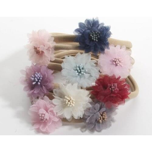 10PCS 4" 10CM Dia Elastic Nylon Headband With Satin Flower Chiffon Rose Kids Lovely Headbands Hair Accessories For Girls Women