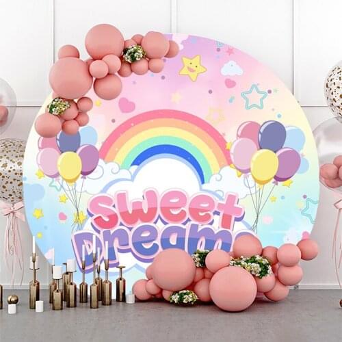 DAWNKNOW Round Circle Photography Background Backdrop Rainbow Balloon Sweet Baby Birthday Party Decoration Photo Live Studio