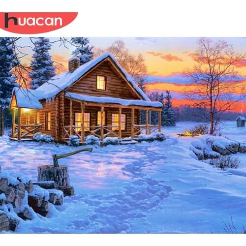 HUACAN Paint By Number Winter House Drawing On Canvas HandPainted Painting Art Gift DIY Pictures By Number Snow Kits Home Decor