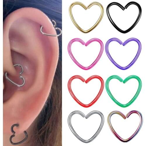 10Pcs Body Jewelry Surgical Steel Daith Heart Cartilage Tragus Piercings Hoop Lip Nose Rings Orbital Ear Stud Helix Jewelry
