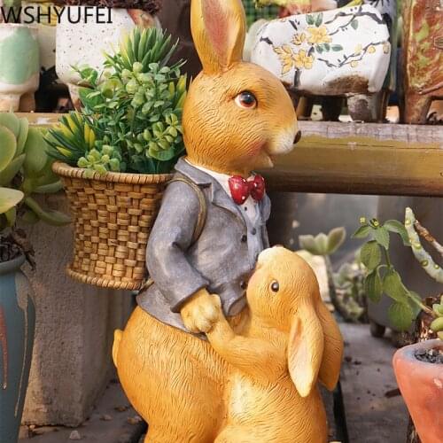Creative Cute Bunny Family Faceplate Flower Pot Landscape Ornament Animal Model Lawn Garden Figurine Artificial Ornaments